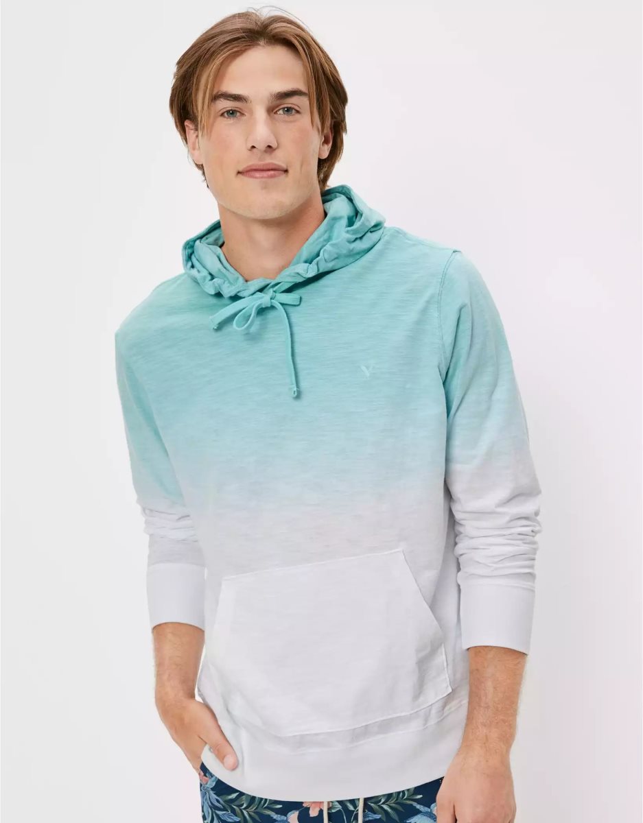 Sweat à Capuche American Eagle AE Super Soft Dip-Dye Turquoise Clair Homme | GGB-58952247